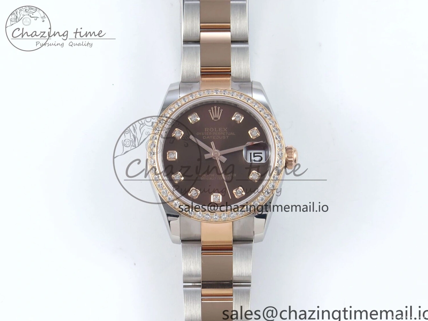AAA Replica Watches 31 Oyster Dial 904L ETA Diamonds Bezel on RG WrinkleFree Best Diamonds Bracelet DateJust 278381RBR 373 Brown Steel ARF 1:1 SS Edition 1225